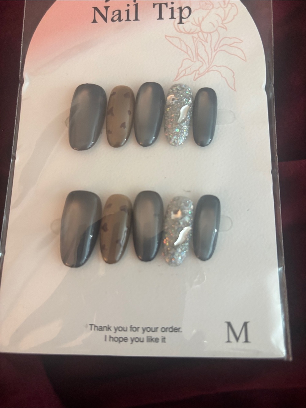Smoky Gray & Glitter Press-On Nail Set